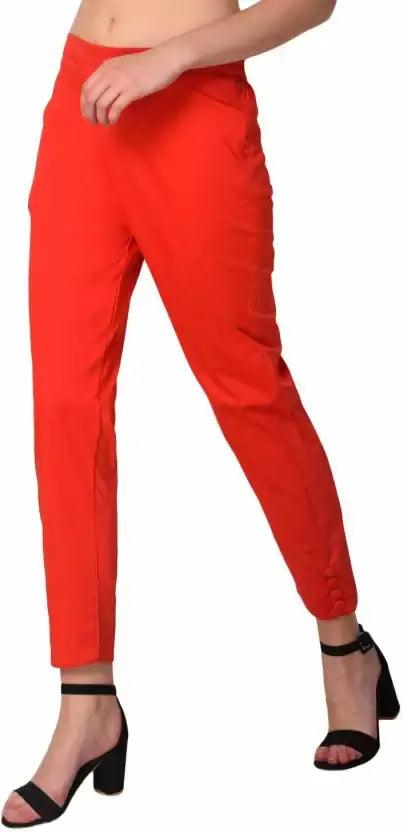 Women's Red Plain Pant Palazzo