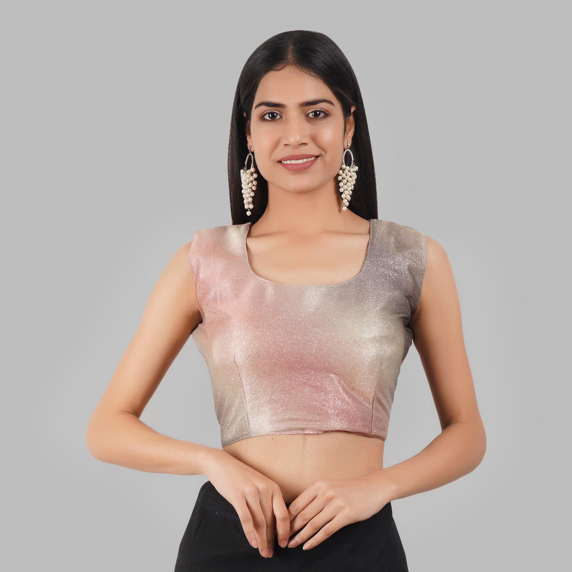 U Neck Shimar Grey and Peach Women Blouse Default Title