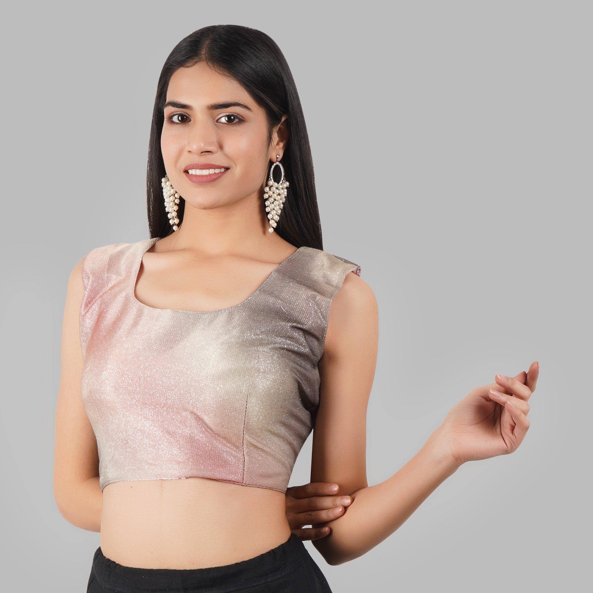 U Neck Shimar Grey and Peach Women Blouse