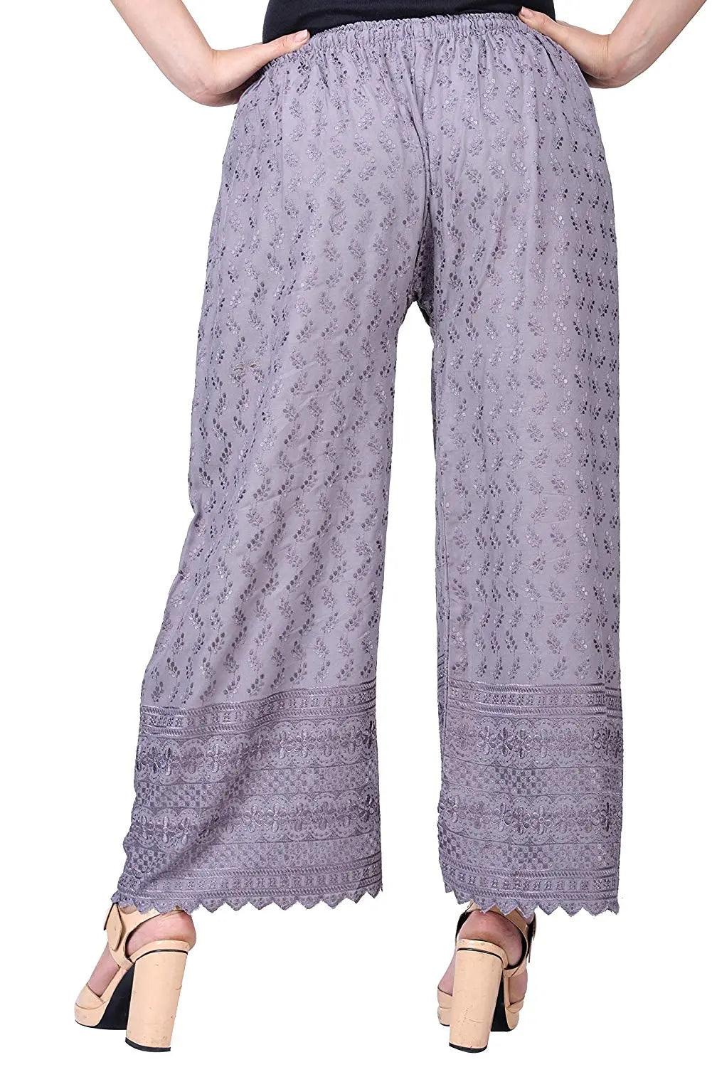 Woman's Cotton Full Chikan Palazzo Grey Default Title