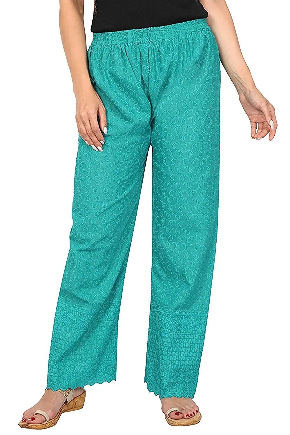 Woman's Cotton Chikan Palazzo Rama Green Default Title
