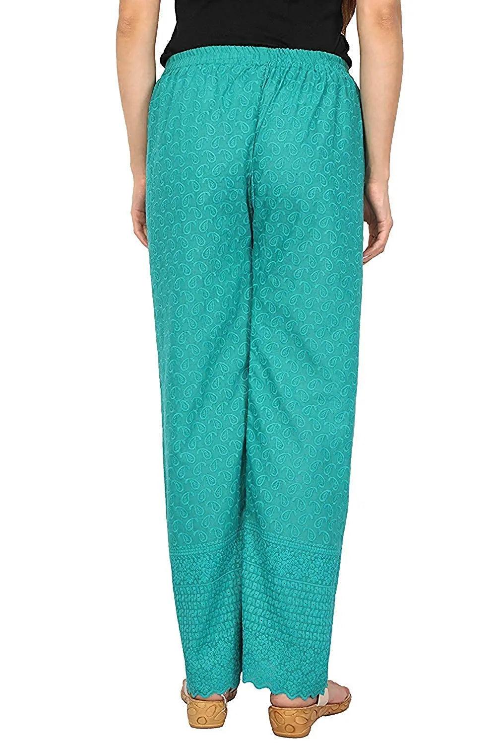 Woman's Cotton Chikan Palazzo Rama Green