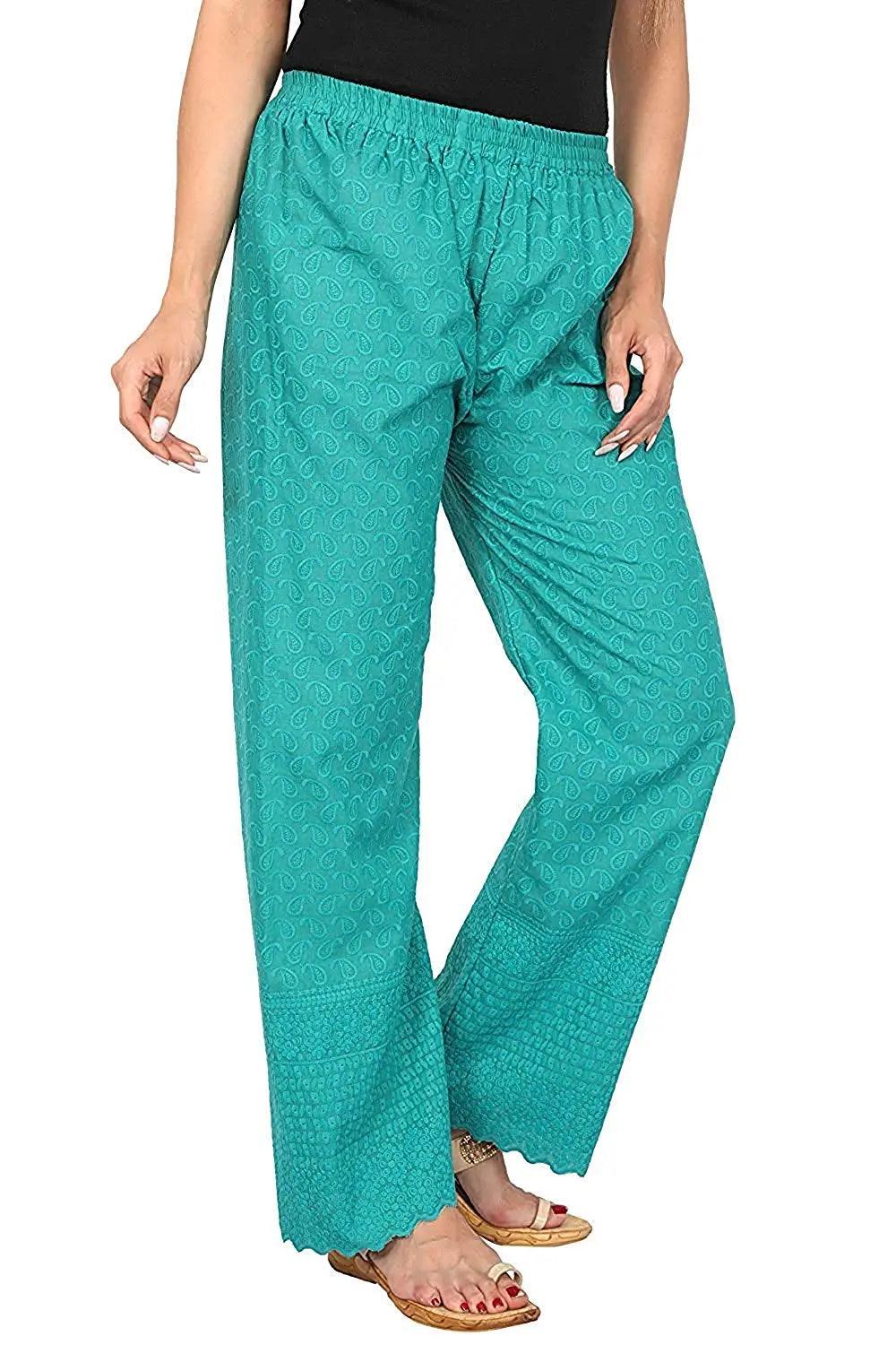 Woman's Cotton Chikan Palazzo Rama Green
