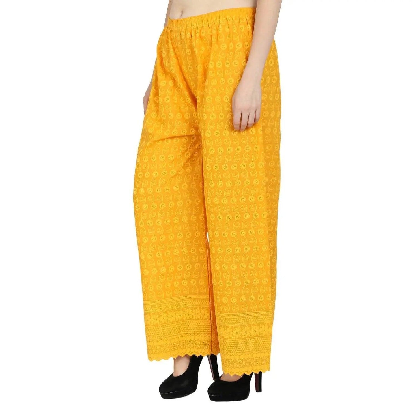 Singhania Woman's Cotton Full Chiken Plazzo Yellow