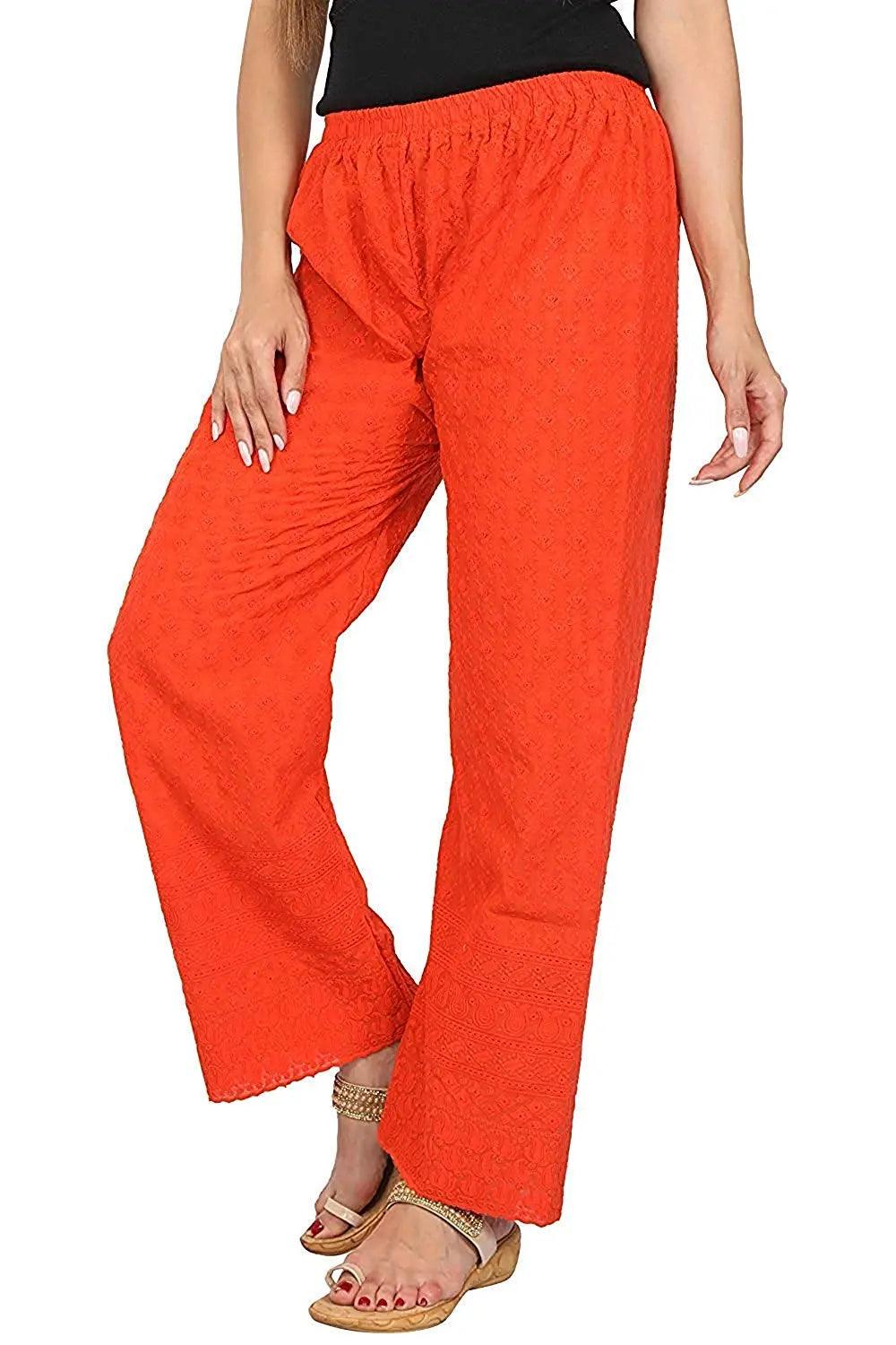 Singhania Woman's Cotton Chiken Plazzo Orange