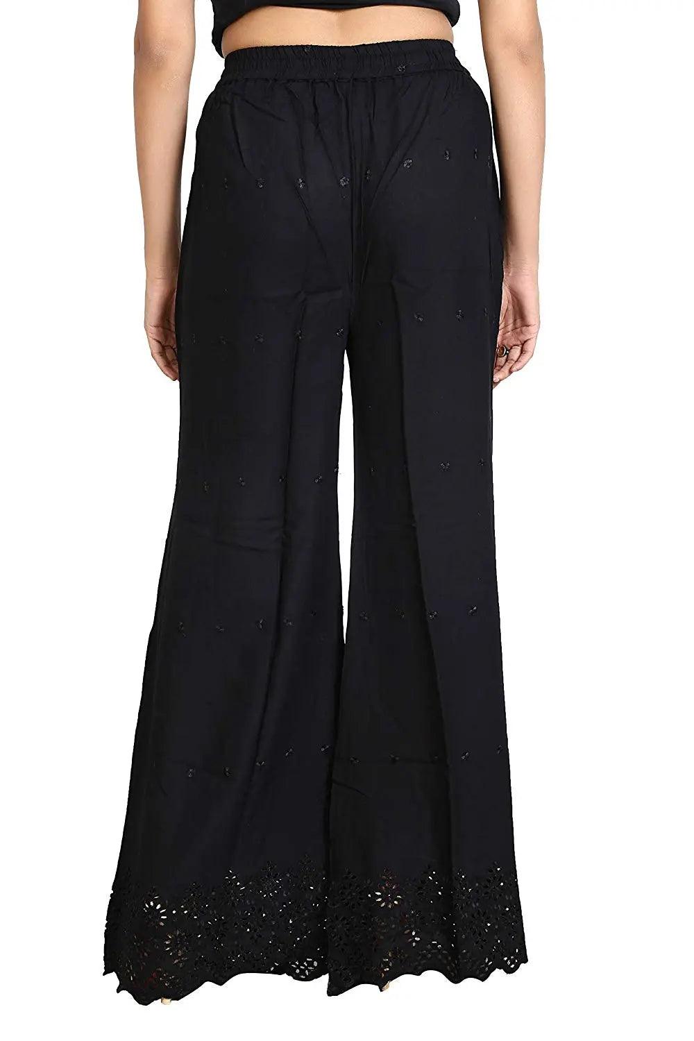 Woman's Black Reyon Chiken Embroidery Plazzo