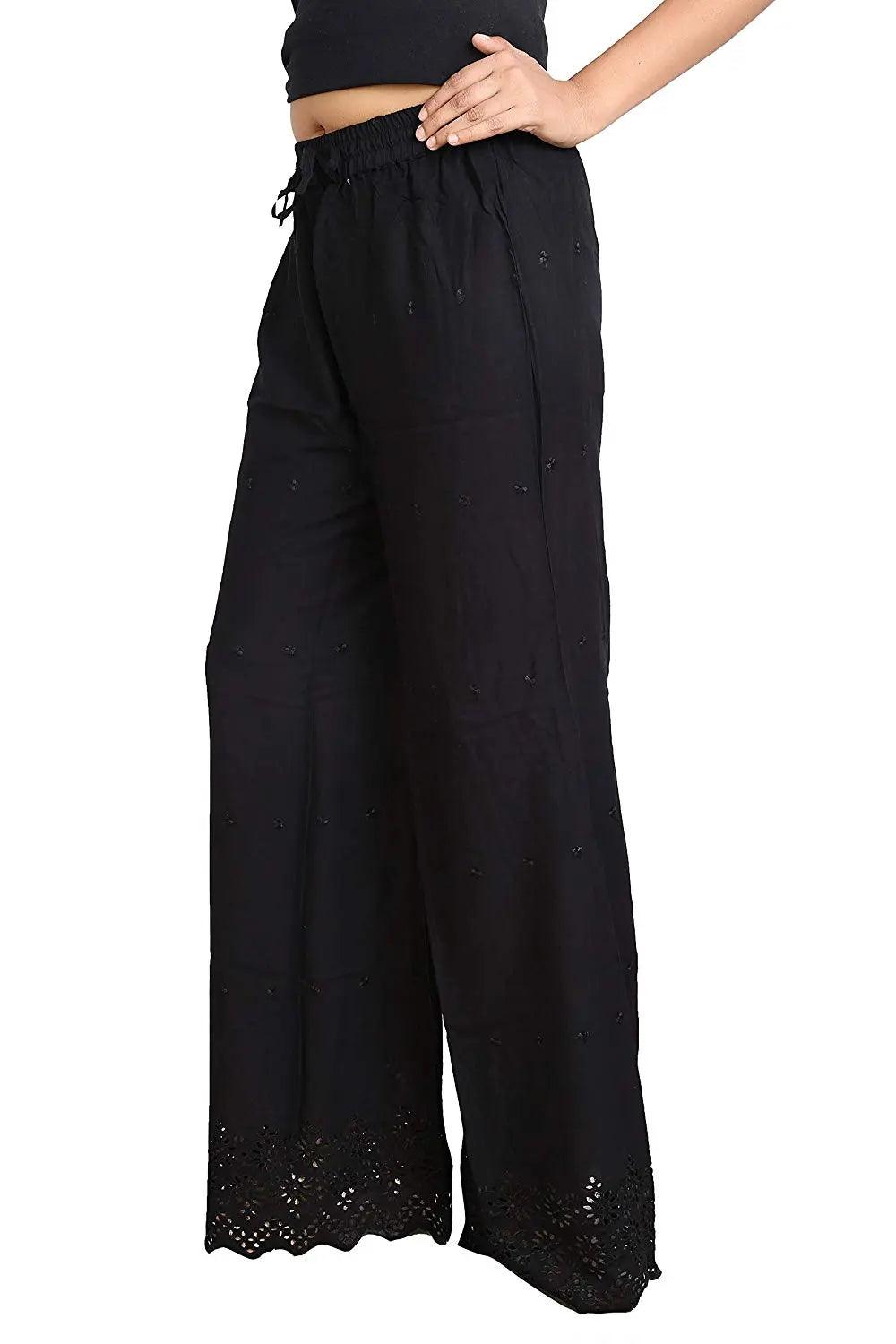Woman's Black Reyon Chiken Embroidery Plazzo
