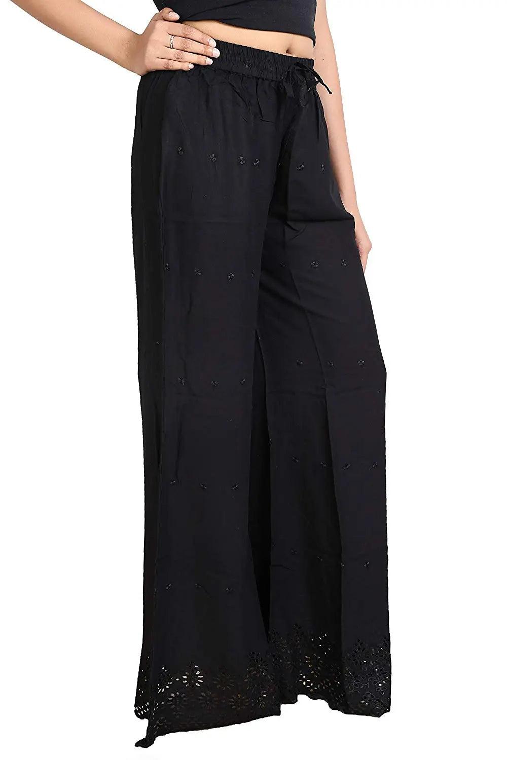 Woman's Black Reyon Chiken Embroidery Plazzo