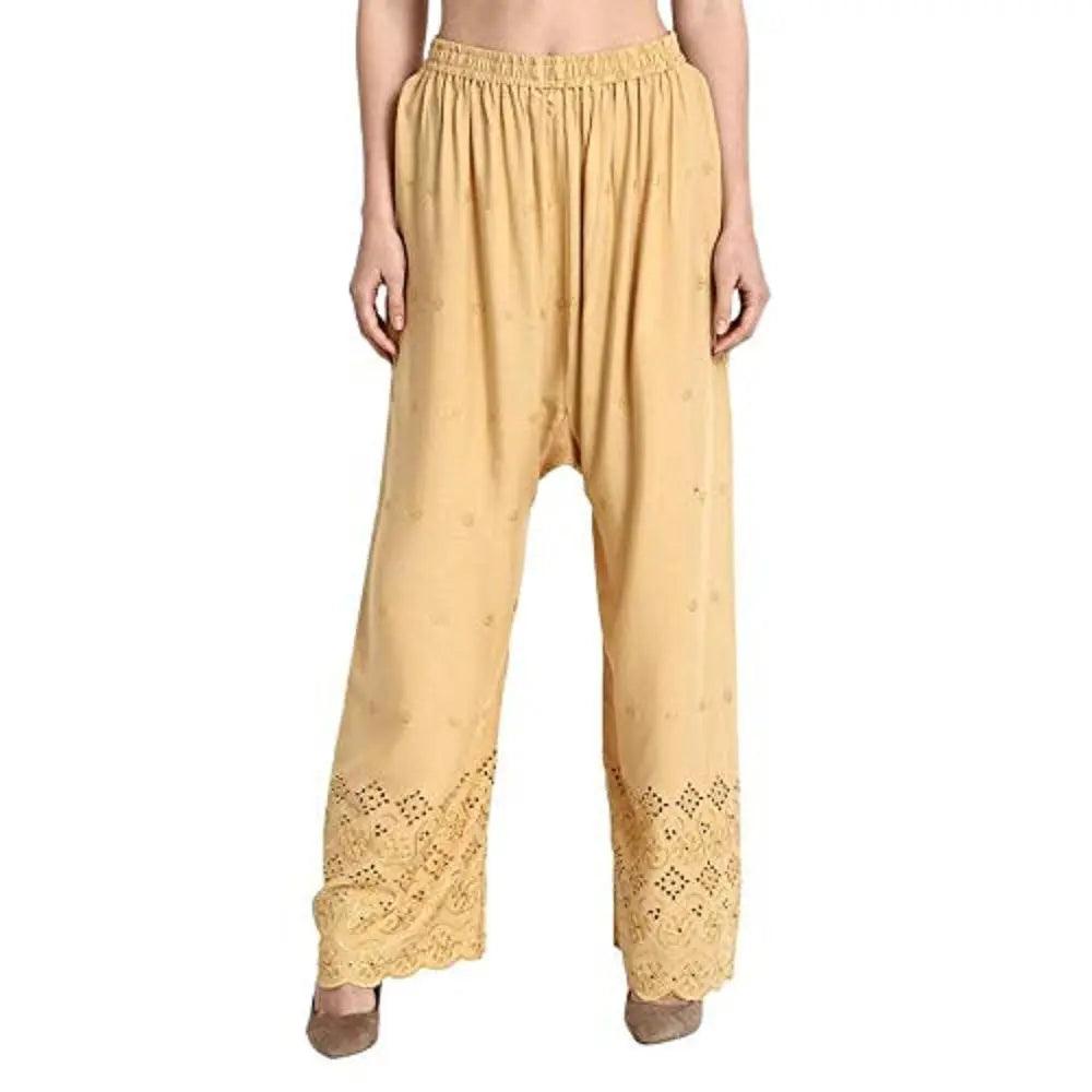 Woman's Beige Reyon Chiken Embroidery Plazzo