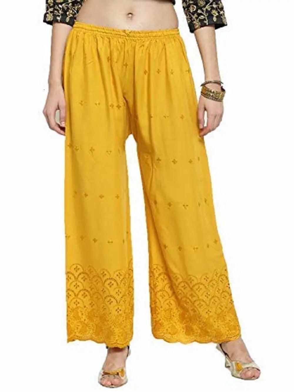 Woman's Mastard Reyon Chiken Embroidery Plazzo Default Title