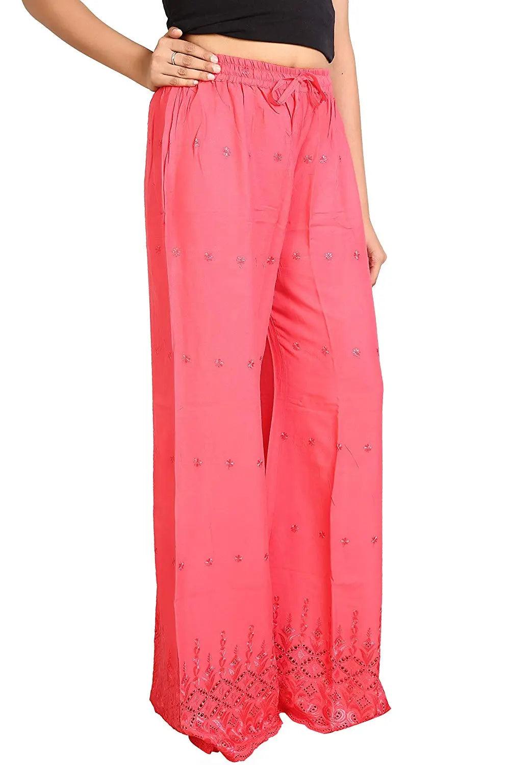 Woman's Gajri Pink Reyon Chiken Embroidery Plazzo