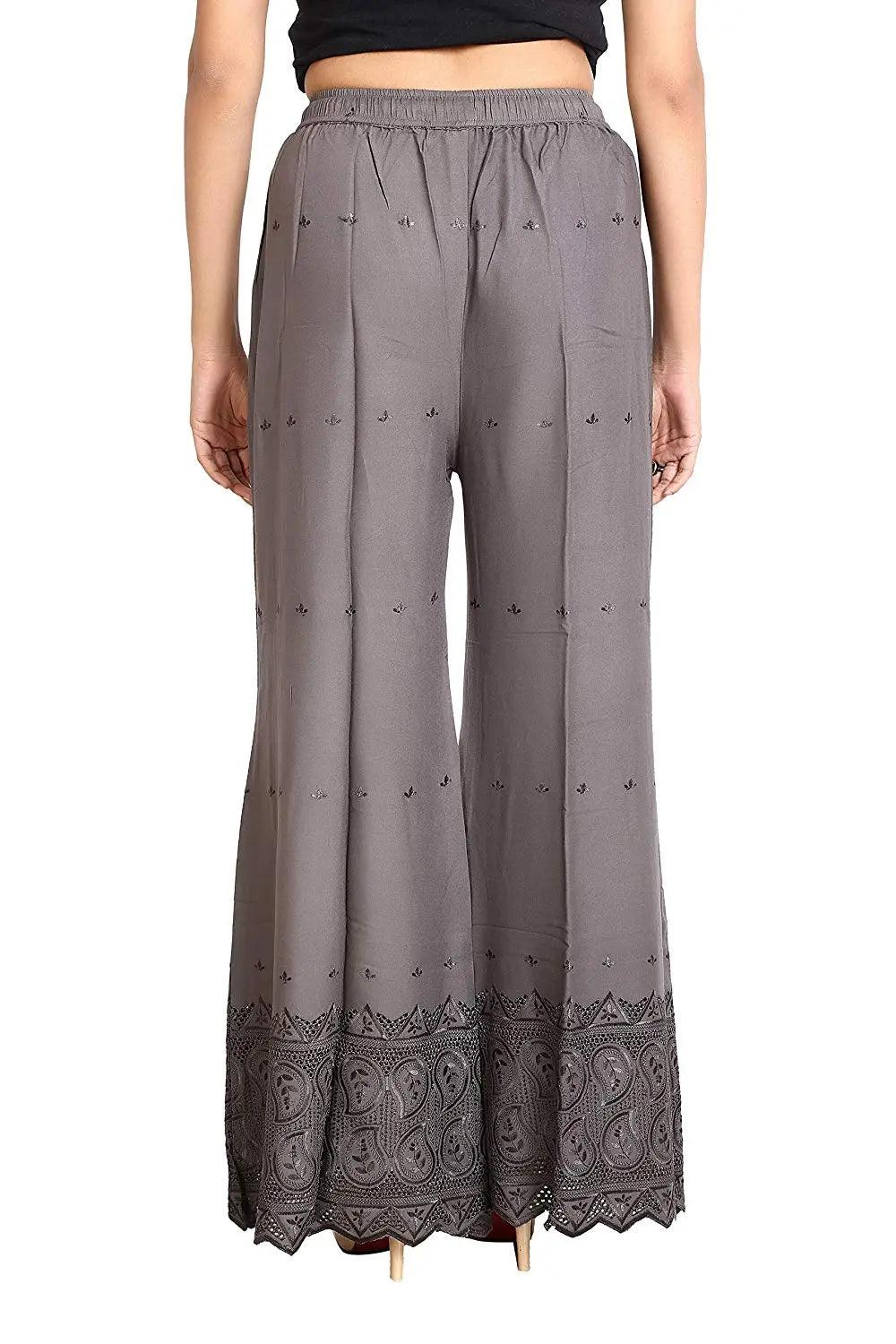 Woman's Grey Reyon Chiken Embroidery Plazzo