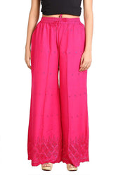 Woman's Pink Reyon Chiken Embroidery Plazzo Default Title