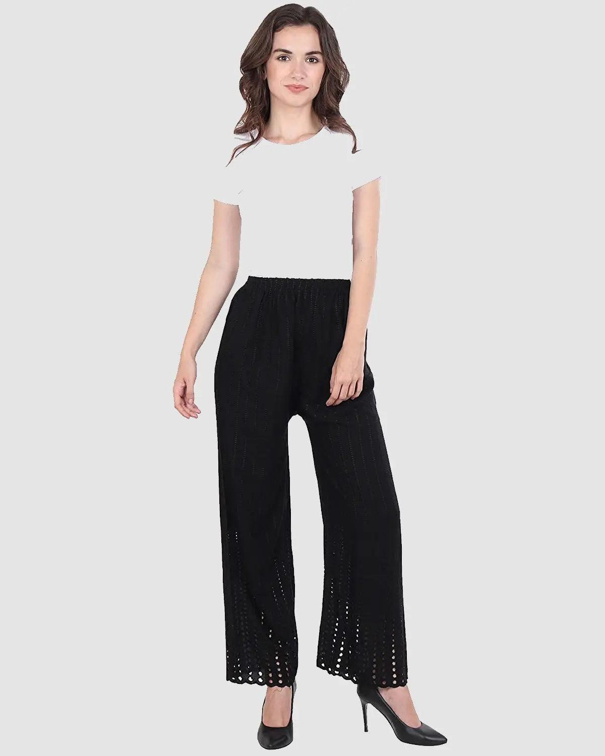 Women's Black Chicken Rayon Palazzo Flaired Pants wrinkle free Default Title