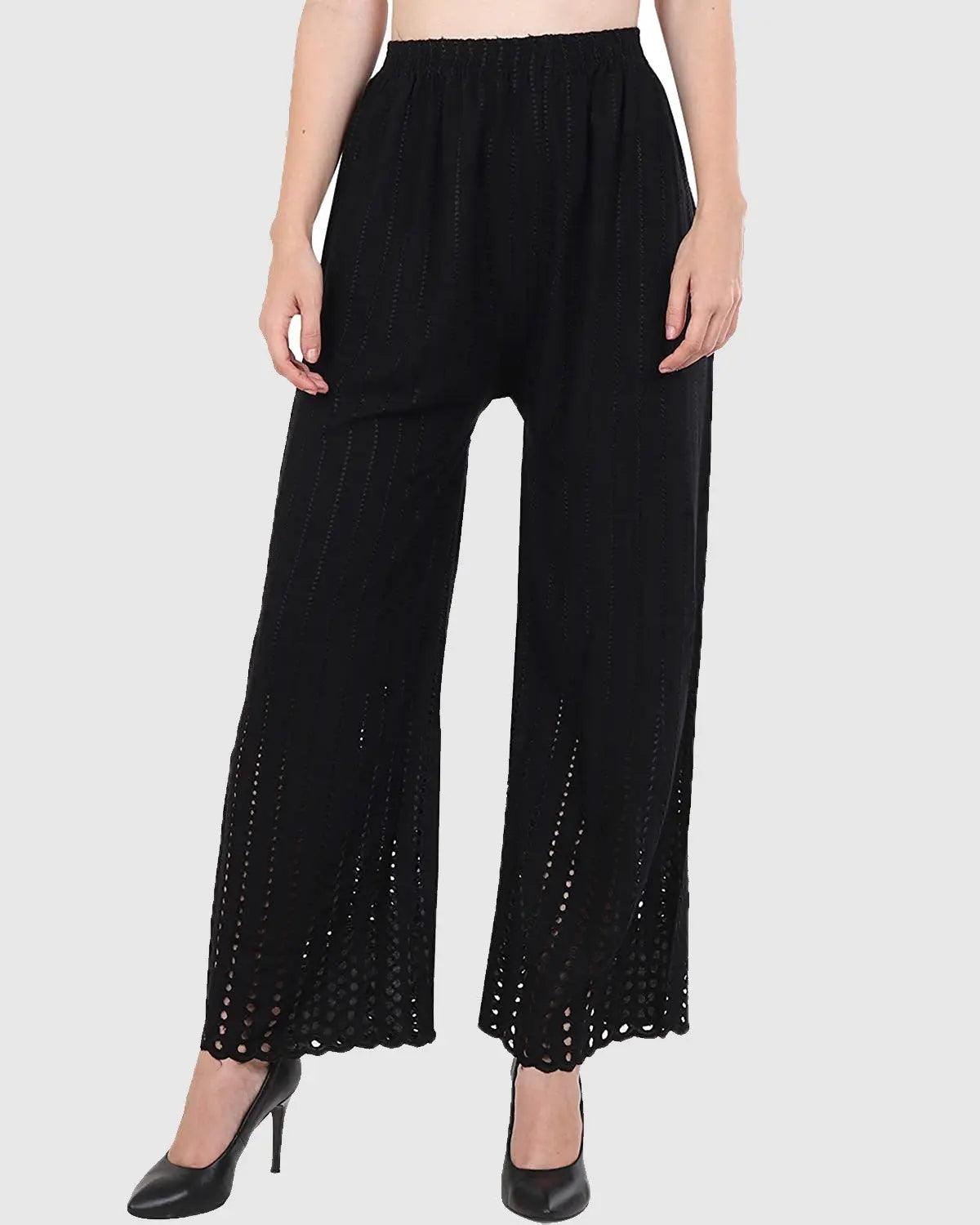 Women's Black Chicken Rayon Palazzo Flaired Pants wrinkle free