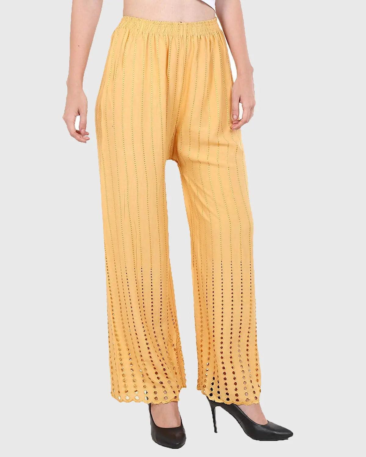 Singhania Women's Beige Chicken Rayon Palazzo Flaired Pants wrinkle free