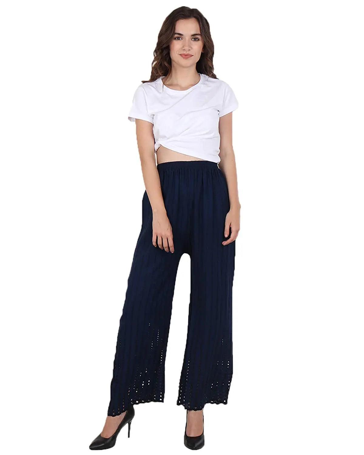 Women's Navy Chicken Rayon Palazzo Flaired Pants wrinkle free Default Title