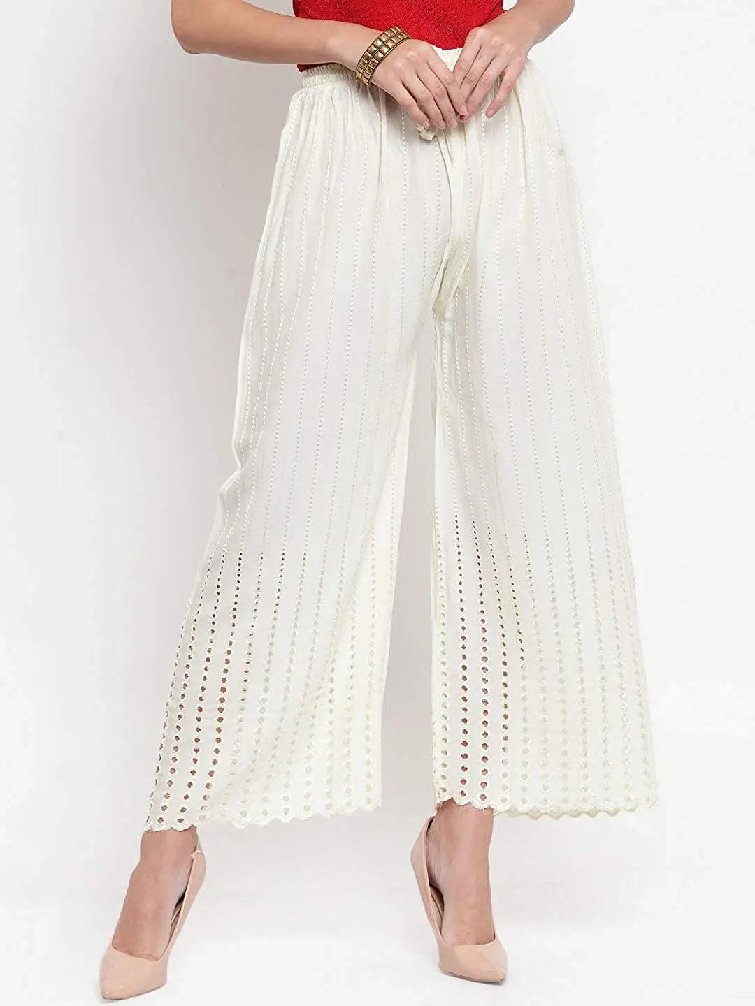Women's Cream Chicken Rayon Palazzo Flaired Pants wrinkle free