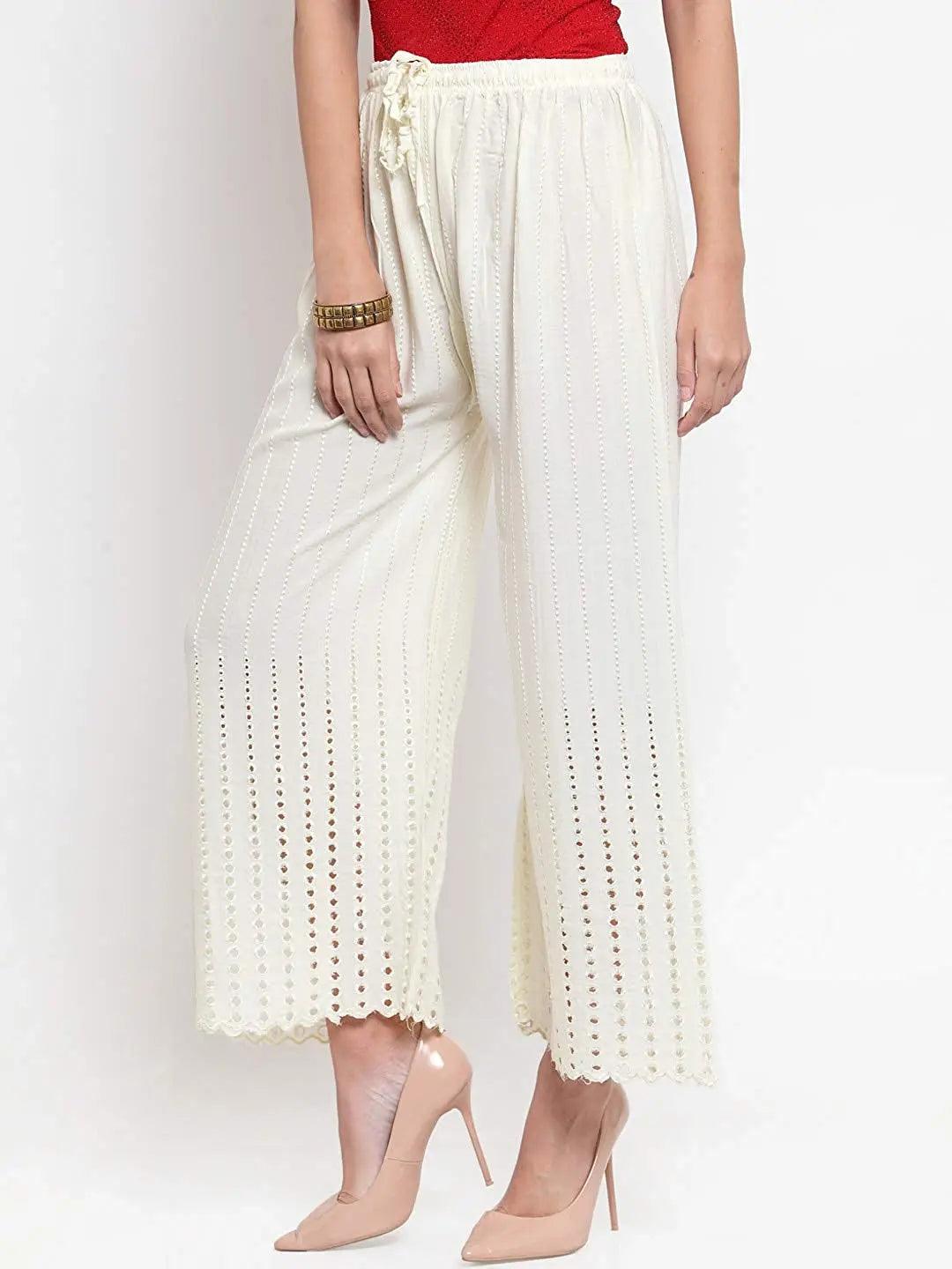 Women's Cream Chicken Rayon Palazzo Flaired Pants wrinkle free