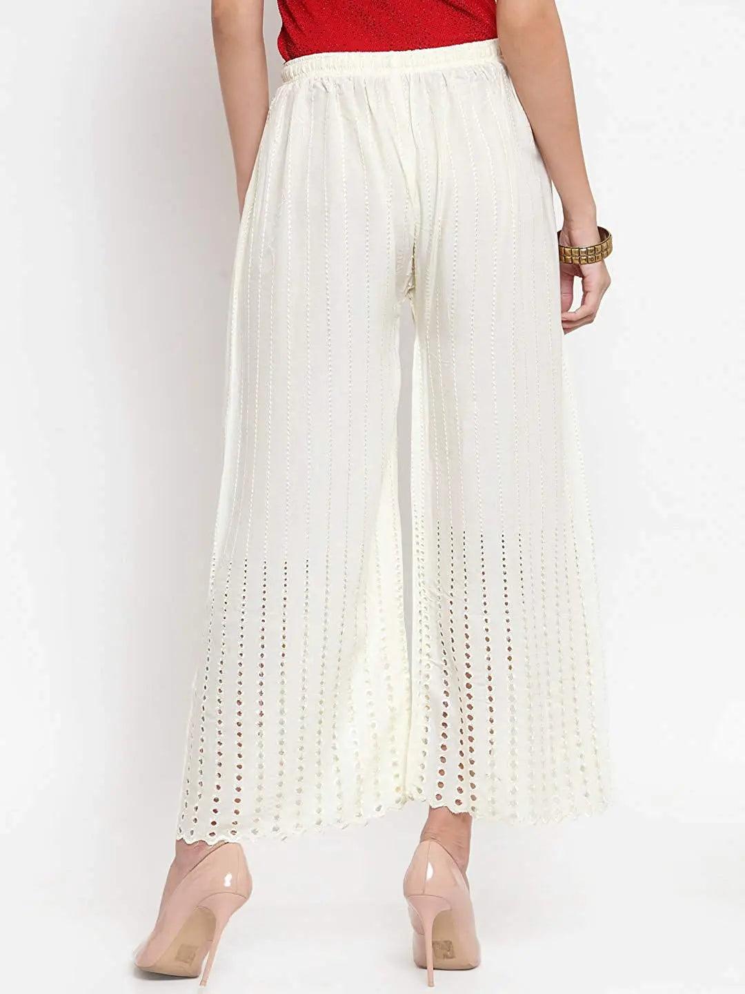 Singhania Women's Cream Chicken Rayon Palazzo Flaired Pants wrinkle free