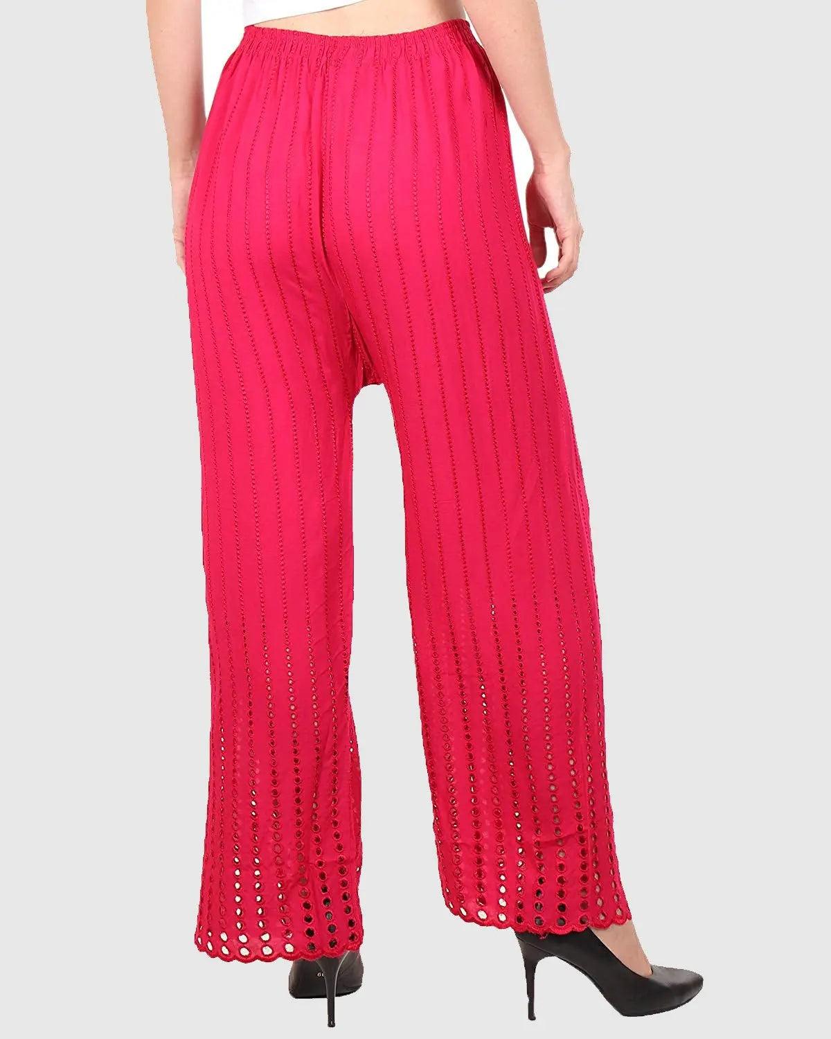 Singhania Women's Rani Pink Chicken Rayon Palazzo Flaired Pants wrinkle free