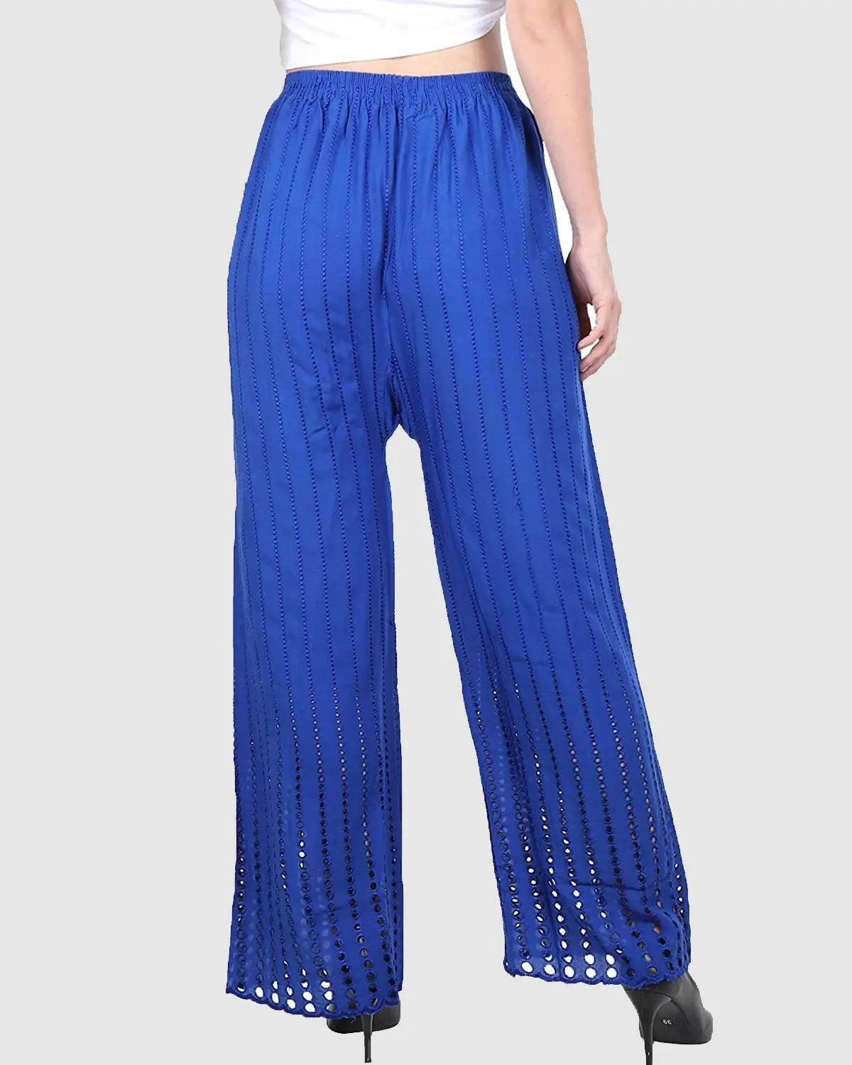 Singhania Women's Royal Blue Chicken Rayon Palazzo Flaired Pants wrinkle free