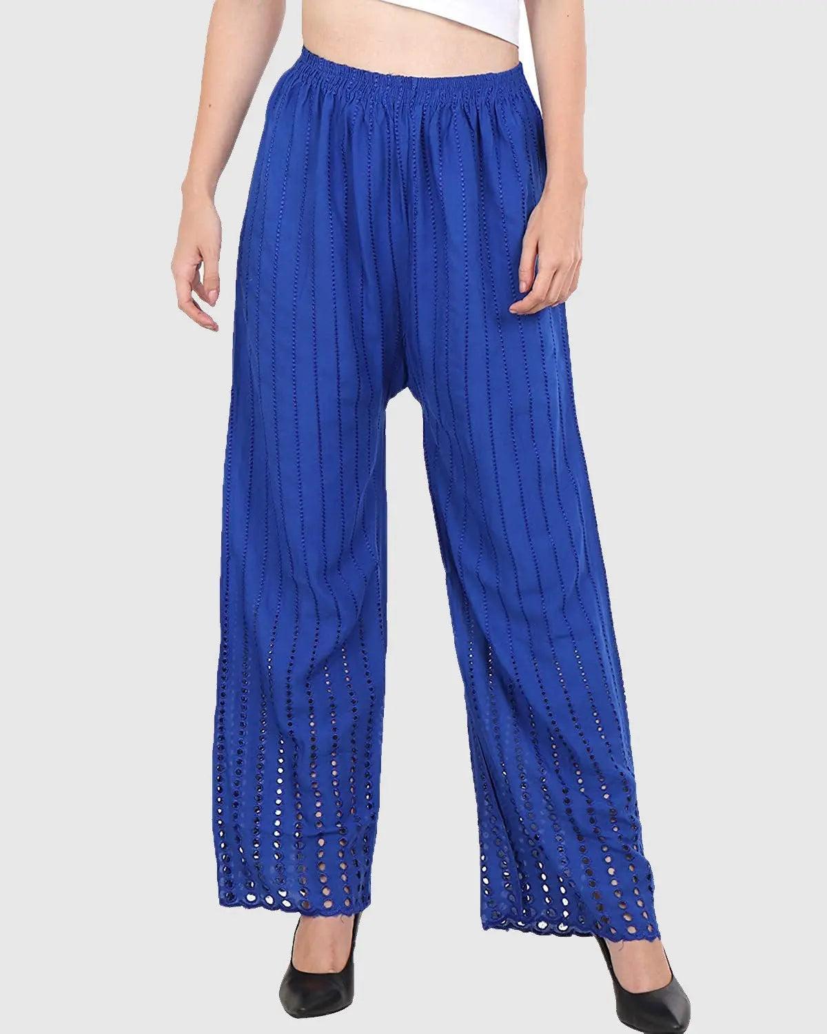 Women's Royal Blue Chicken Rayon Palazzo Flaired Pants wrinkle free