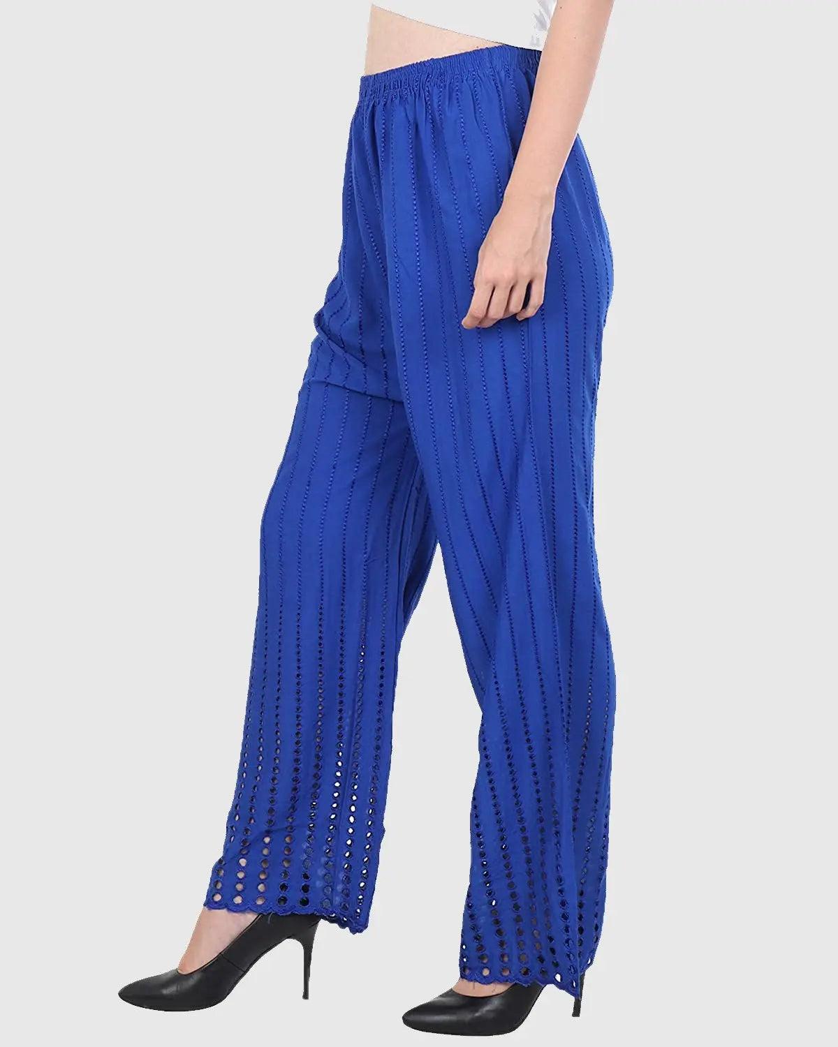 Women's Royal Blue Chicken Rayon Palazzo Flaired Pants wrinkle free