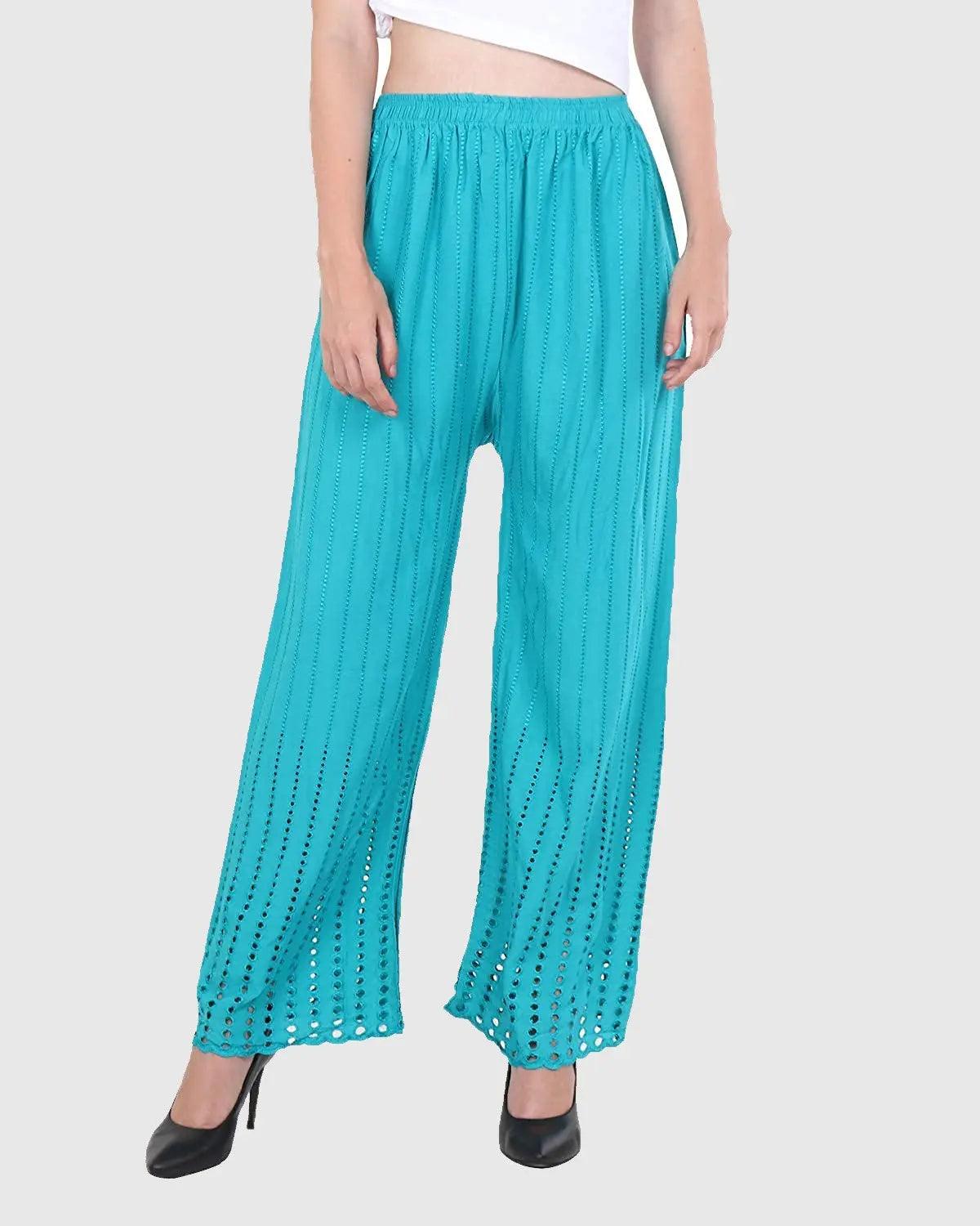 Singhania Women's Rama Green Chicken Rayon Palazzo Flaired Pants wrinkle free