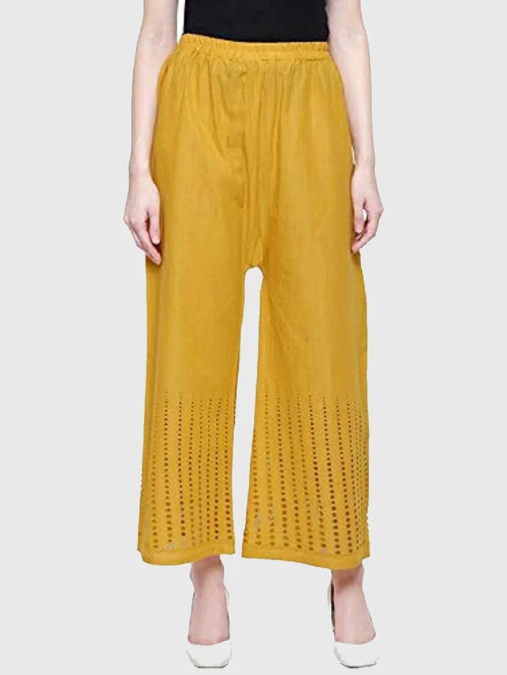 Singhania Women's Yellow Chicken Rayon Palazzo Flaired Pants wrinkle free
