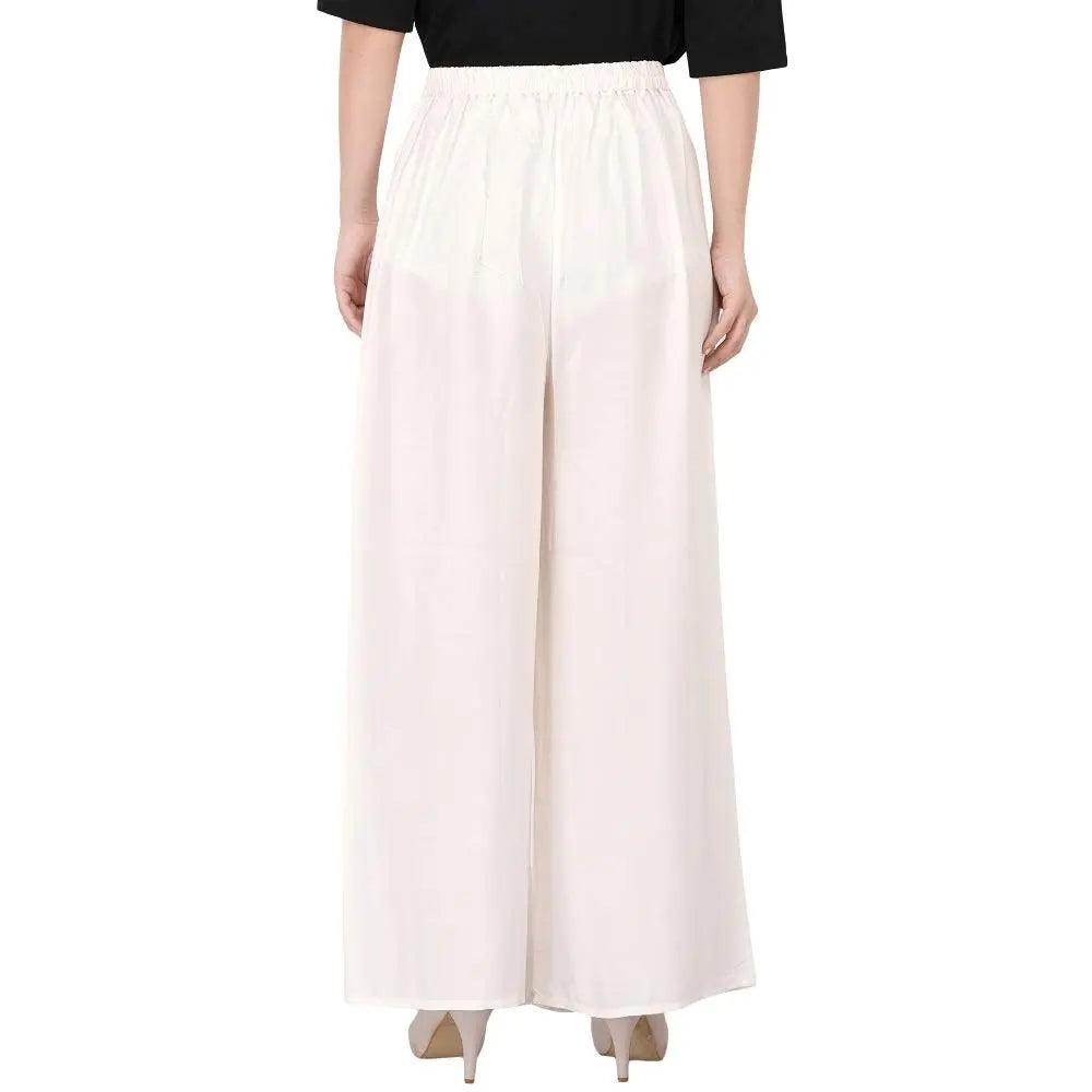Women's White Plain Rayon Palazzo