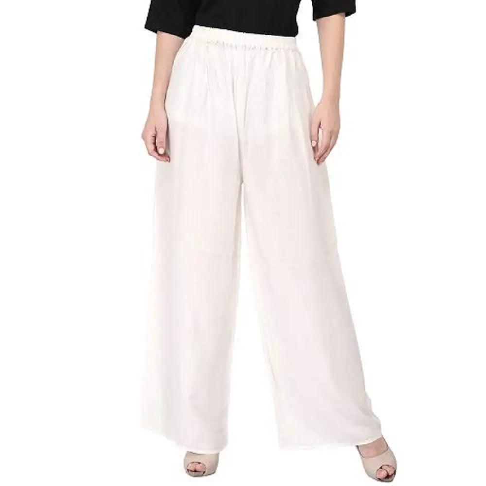 Women's White Plain Rayon Palazzo