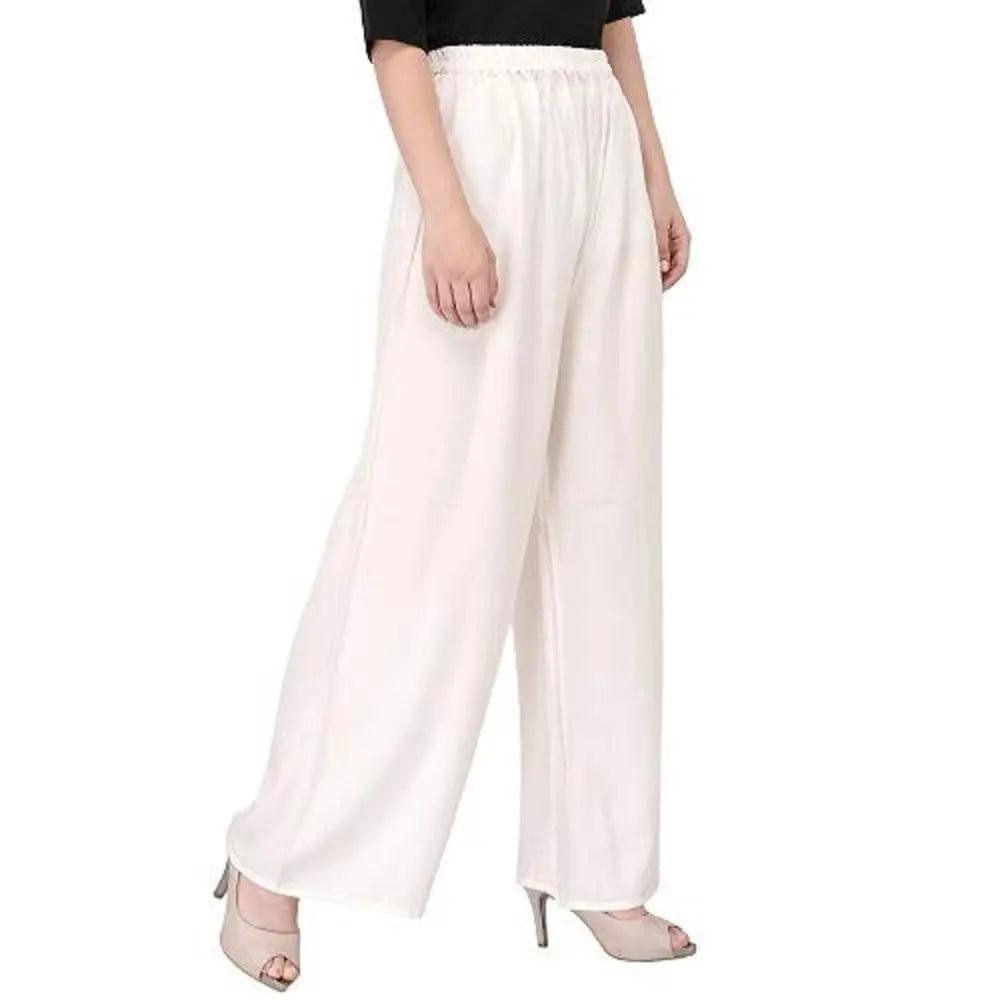 Women's White Plain Rayon Palazzo