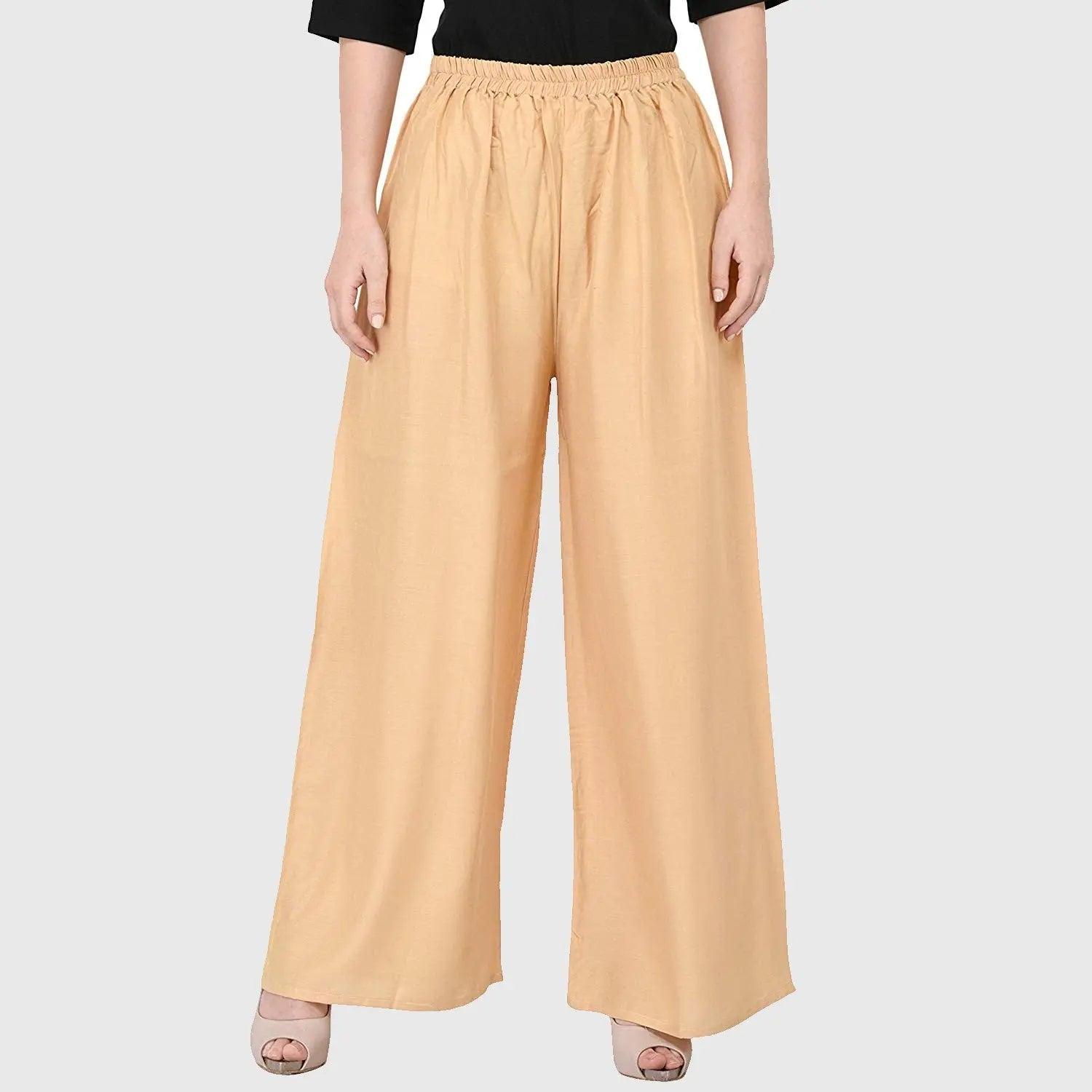 Women's Beige Plain Rayon Palazzo
