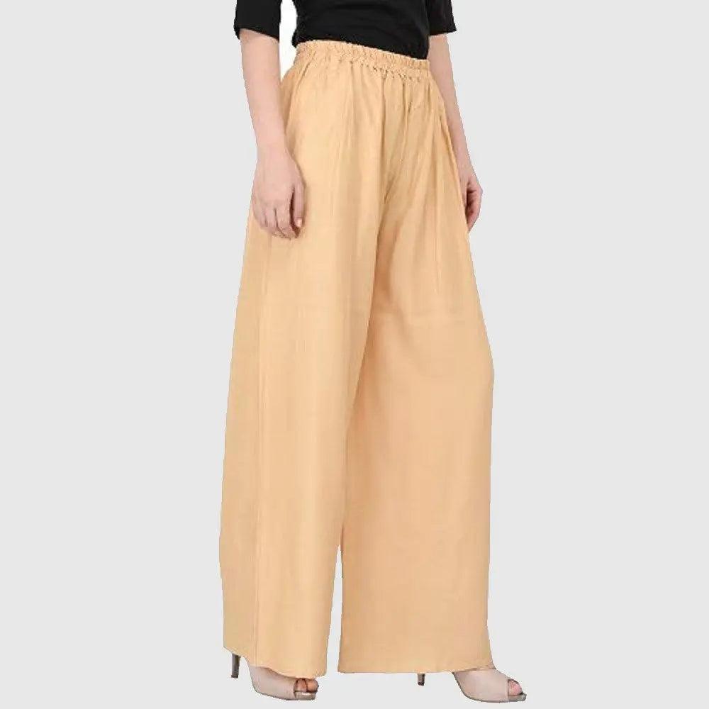 Women's Beige Plain Rayon Palazzo