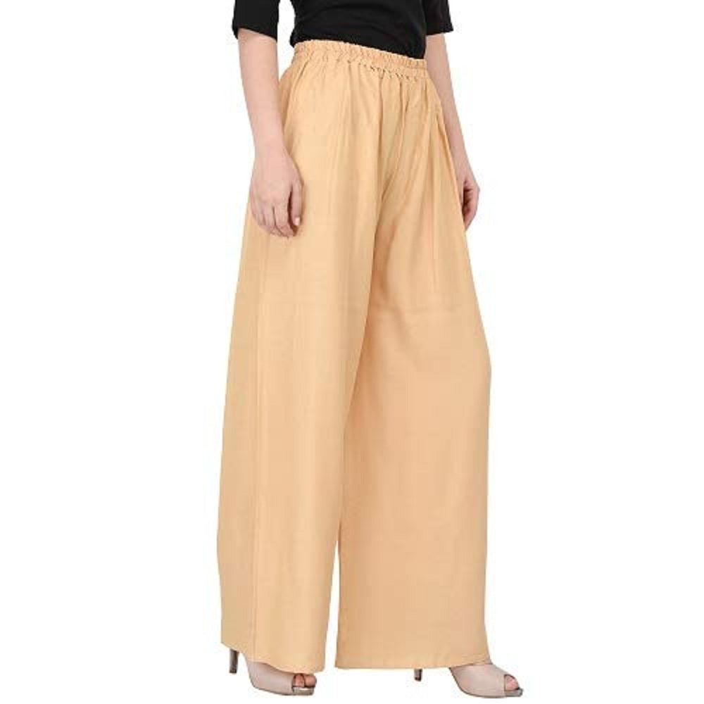 Woman's Rayon Plain Beige Palazzo