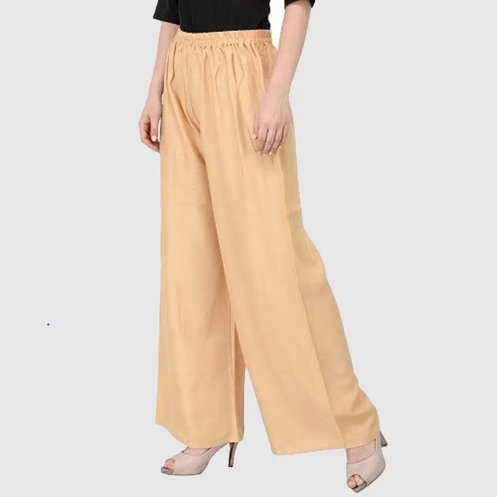 Women's Beige Plain Rayon Palazzo