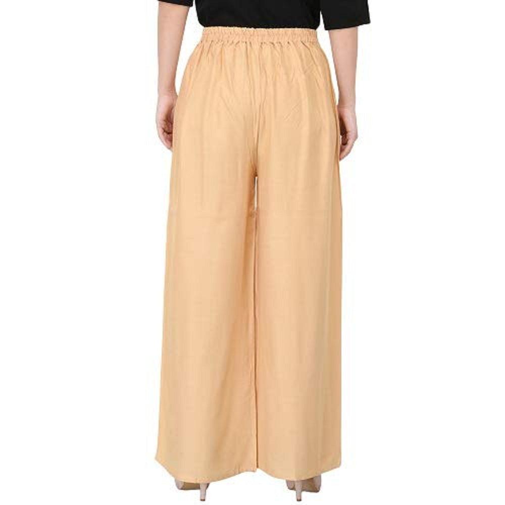 Woman's Rayon Plain Beige Palazzo