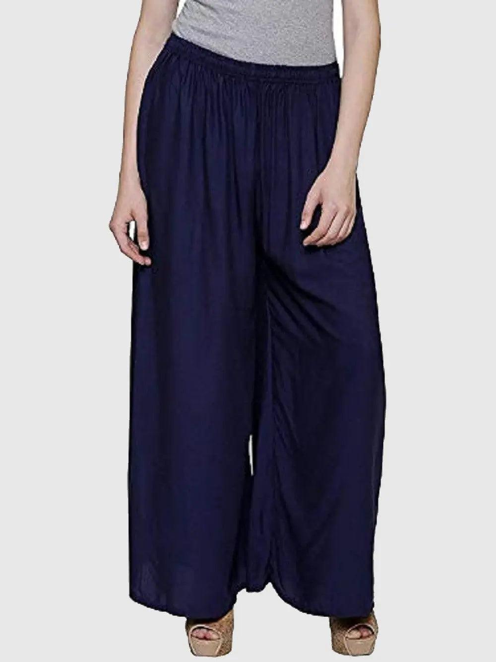 Women's Navy Blue Plain Rayon Palazzo Default Title
