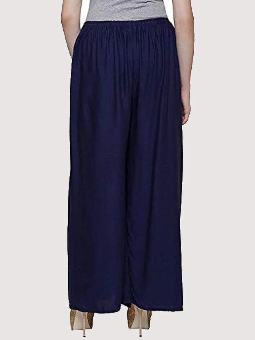 Women's Navy Blue Plain Rayon Palazzo