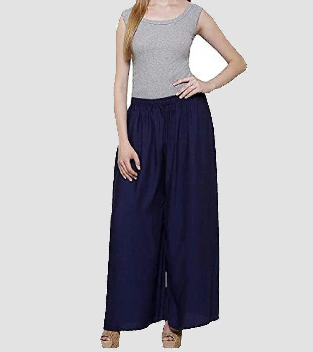 Women's Navy Blue Plain Rayon Palazzo