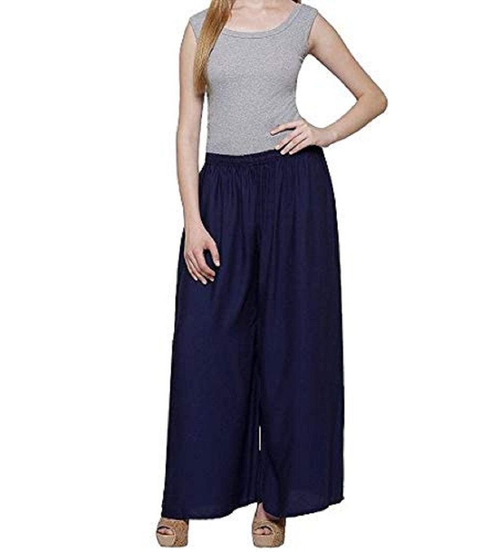 Woman's Rayon Plain Navy Blue Palazzo