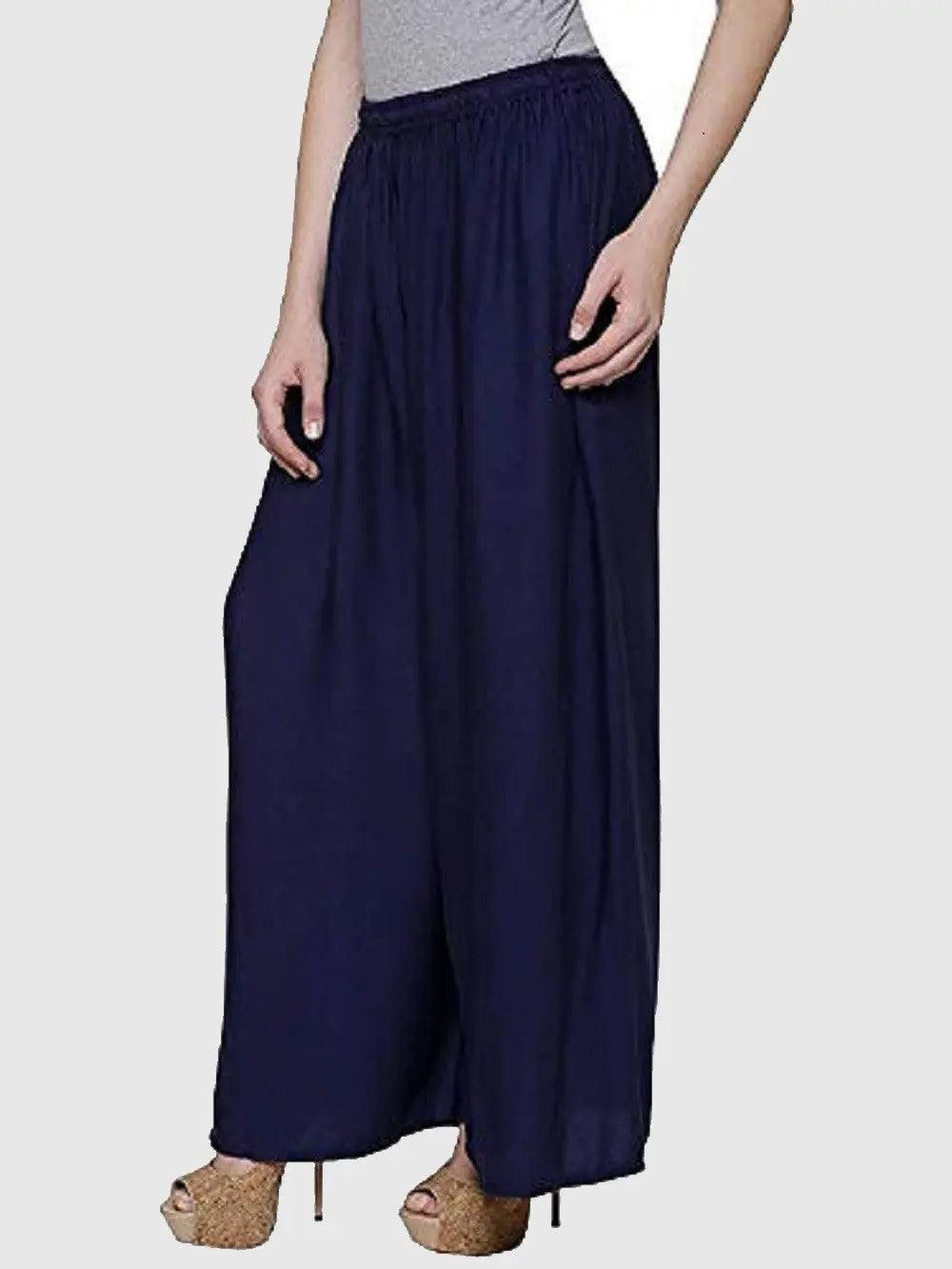Women's Navy Blue Plain Rayon Palazzo