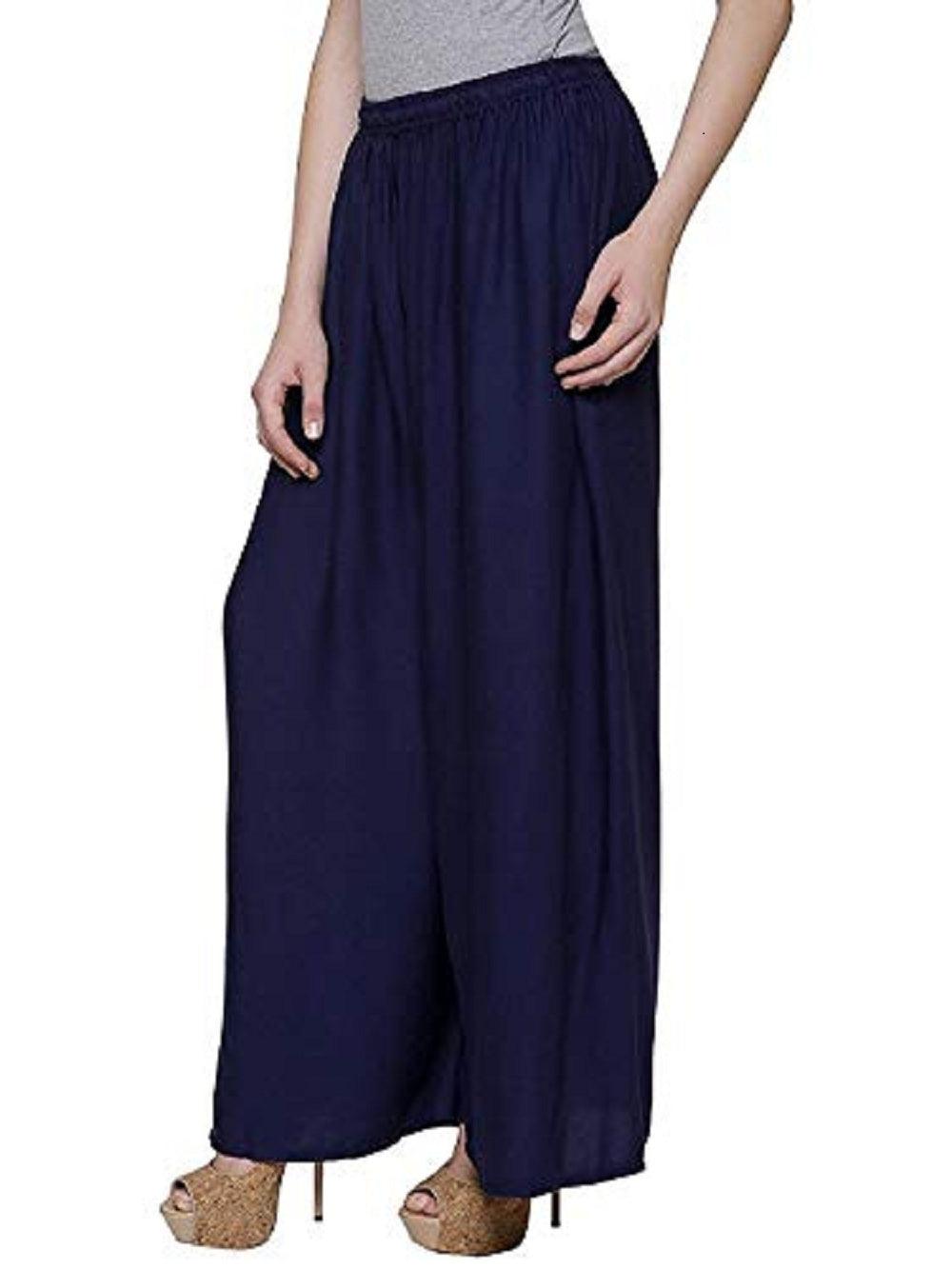 Woman's Rayon Plain Navy Blue Palazzo