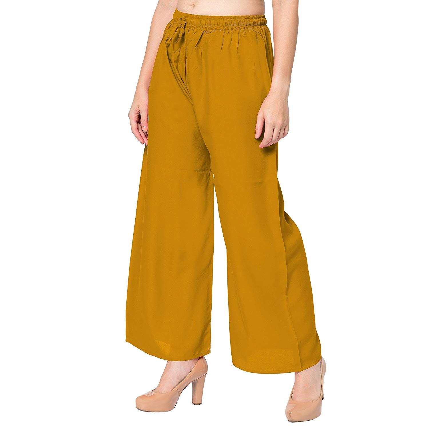 Woman's Rayon Plain Mustard Palazzo