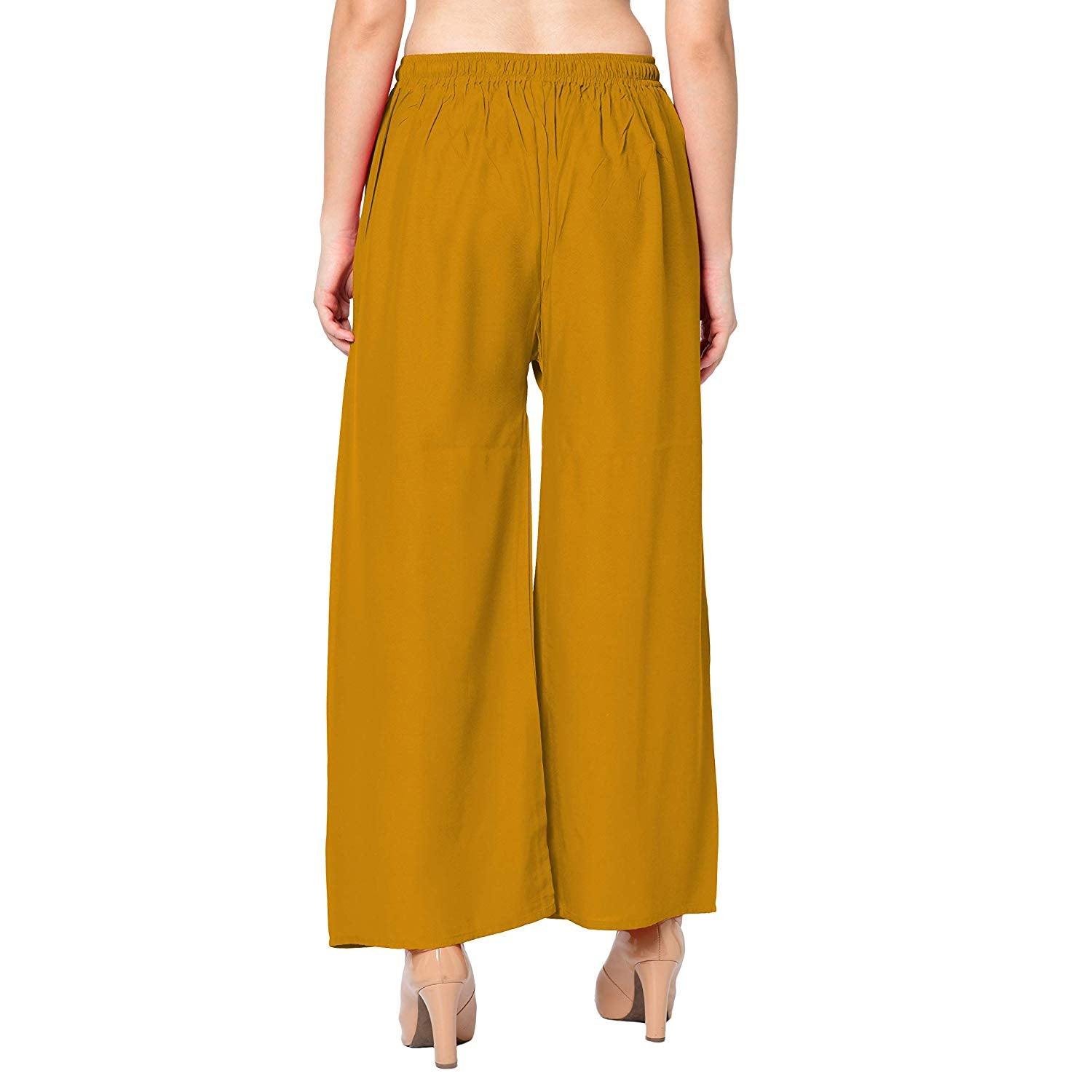 Woman's Rayon Plain Mustard Palazzo