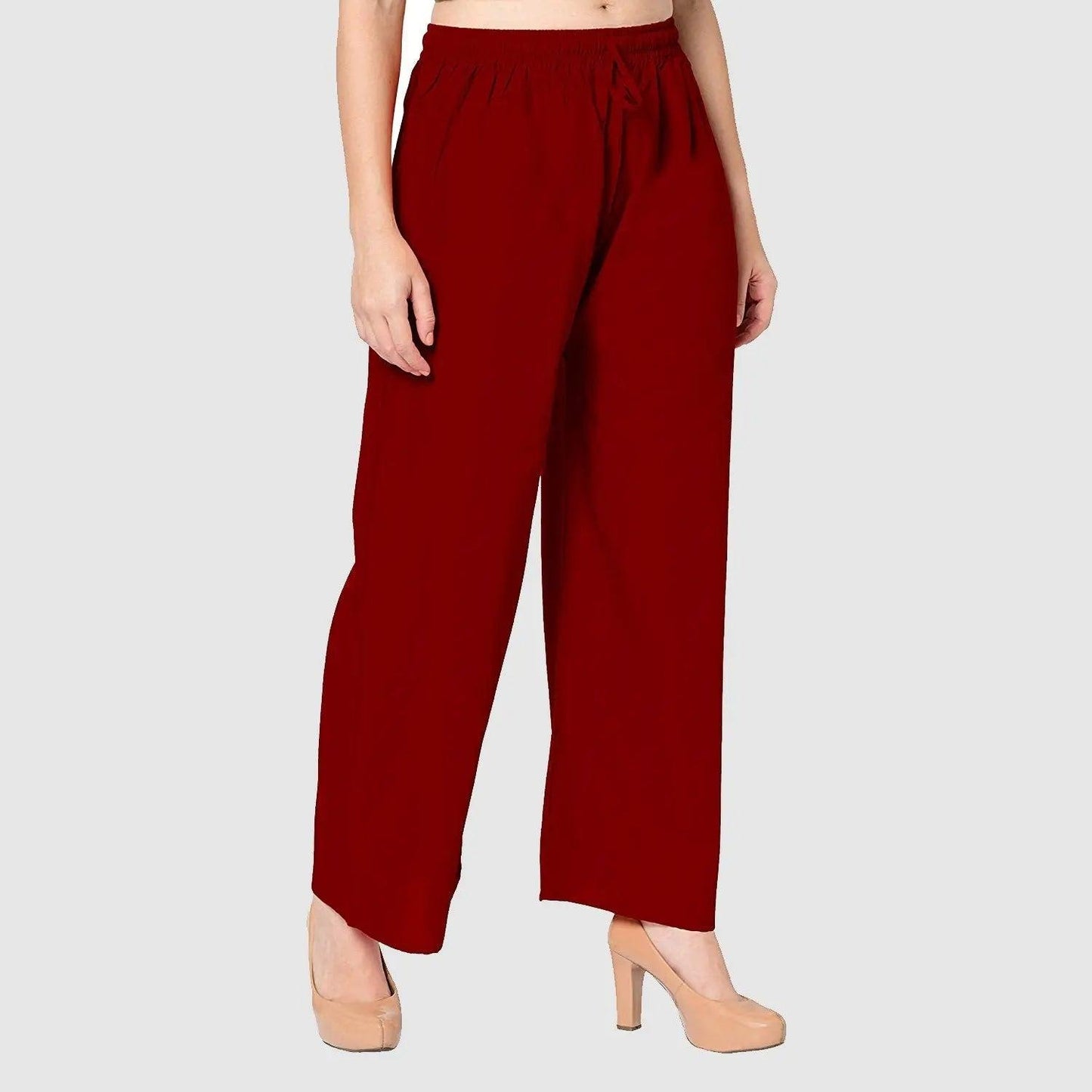 Singhania Women's Maroon Plain Rayon Palazzo