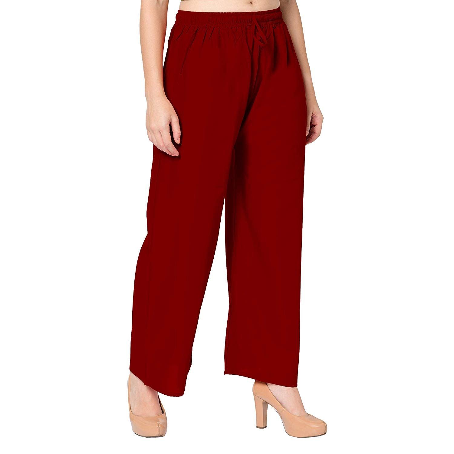 Woman's Rayon Plain Maroon Palazzo