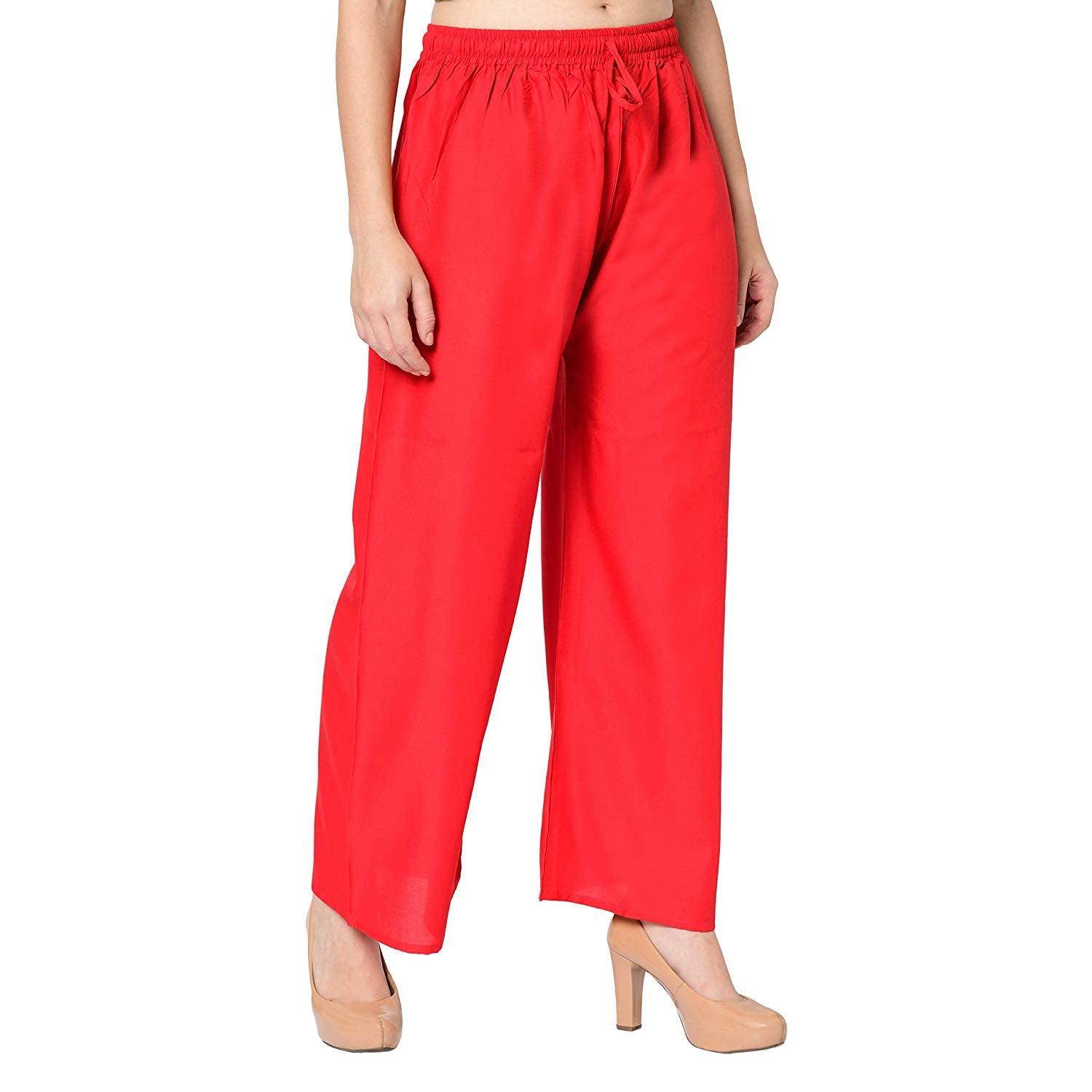 Woman's Rayon Plain Red Palazzo