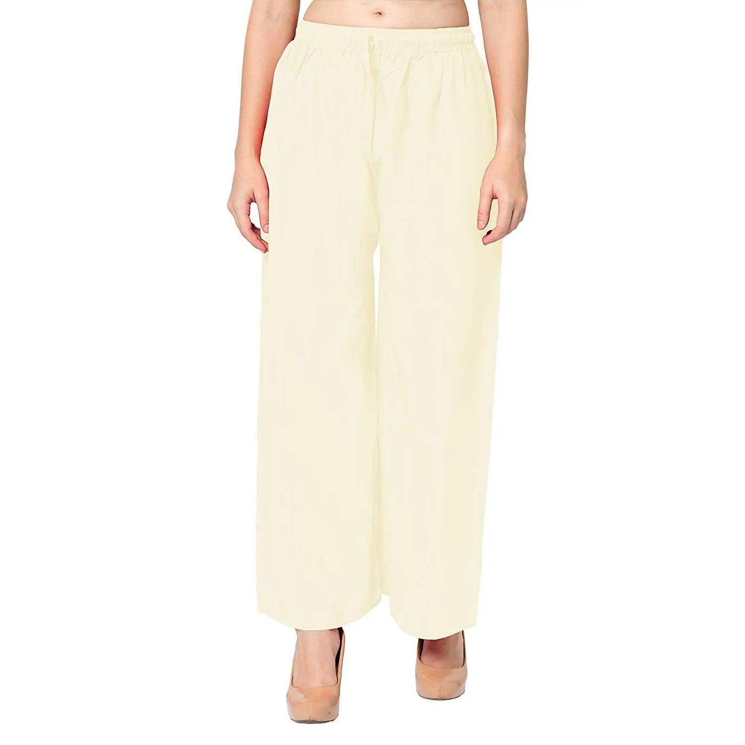 Women's Cream Plain Rayon Palazzo Default Title